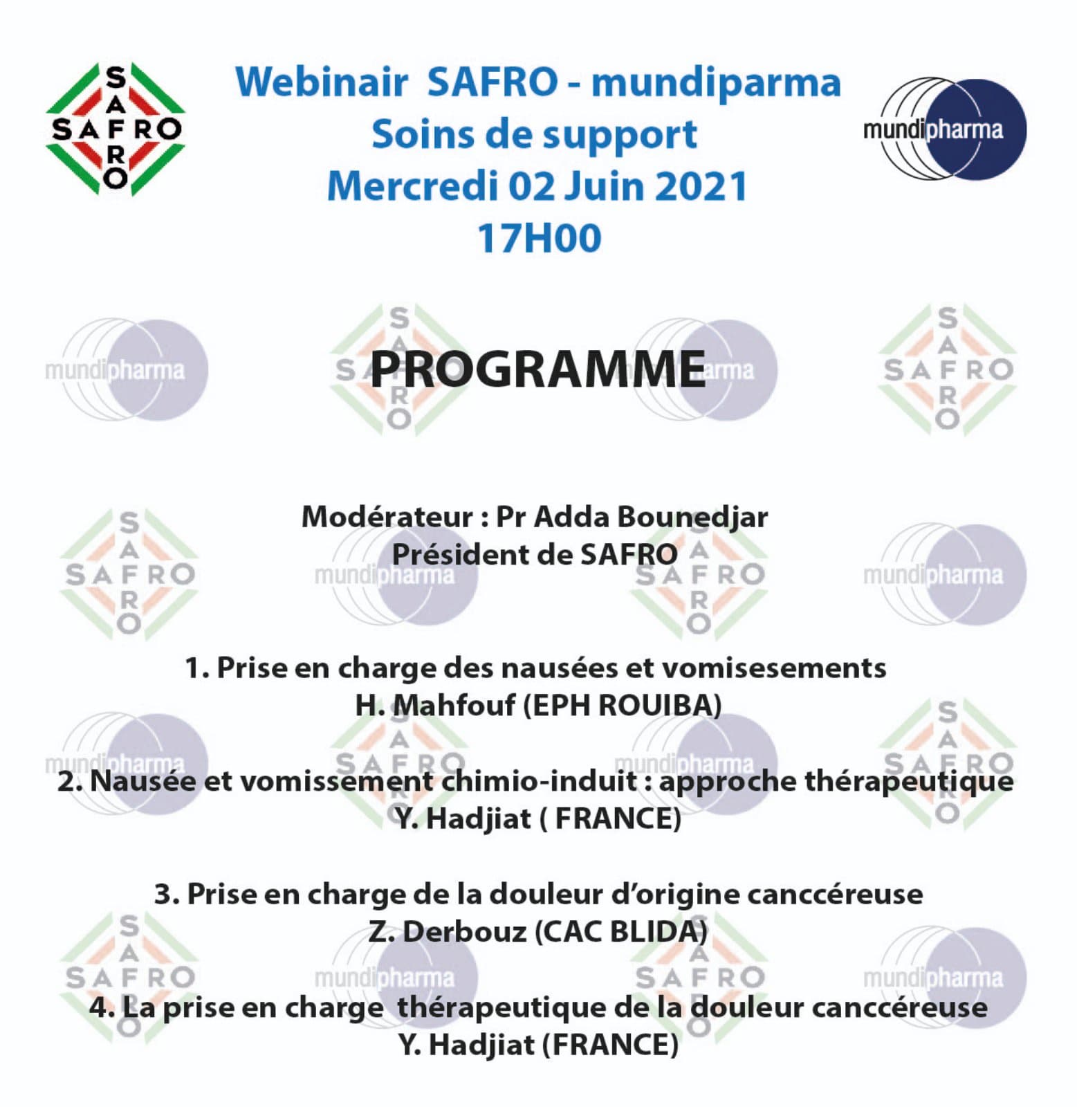 Mercredi 02 juin a 17h : Webinaire SAFRO - mundiparma soins de support  