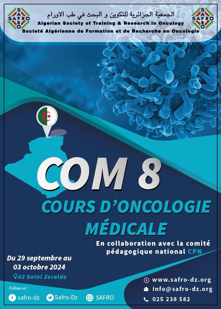 8ème cours d'oncologie médicale (COM 8) : 29 sep -3 oct 2024 - AZ Hotel Zeralda